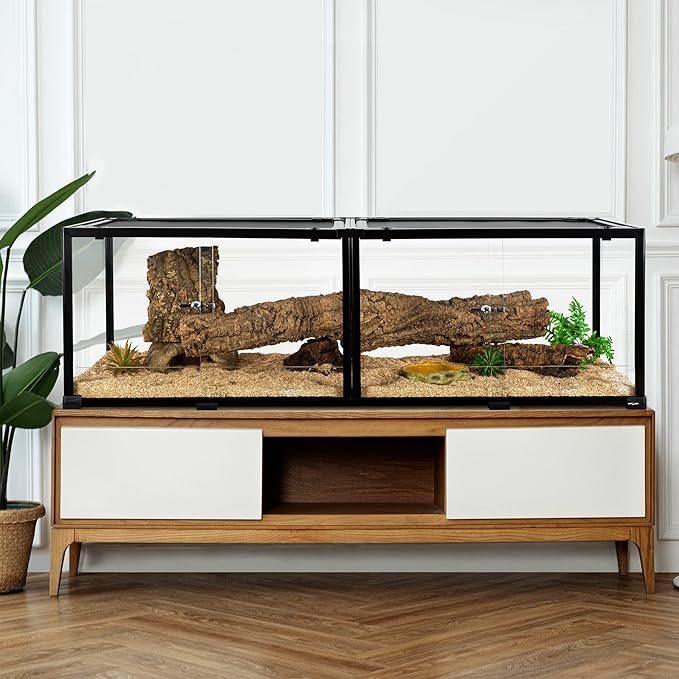 REPTIZOO 84 Gallon Large Reptile Terrarium Extra-Long 60" x 18" x 18" Spliceable Glass Reptile Tank, Double Top Cover Enclosure Habitats