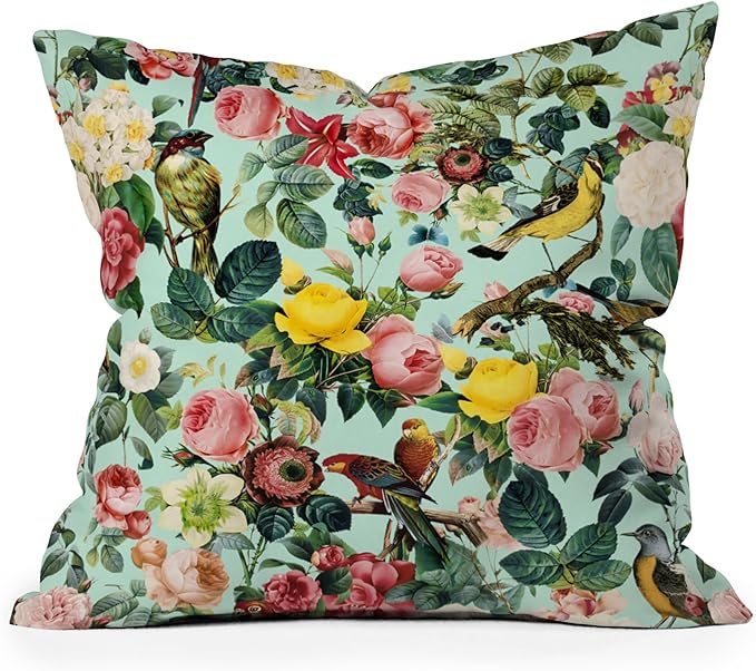 Society6 Floral and Birds III Throw Pillow Insert-Home Decor by Burcu Korkmazyurek, 20" x 20"