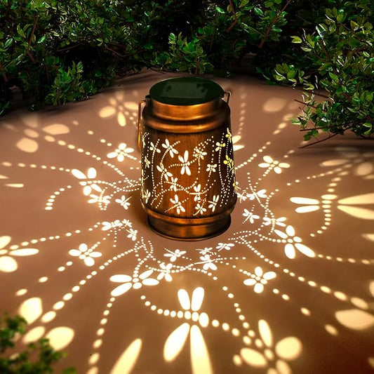 Dragonfly Birthday Gifts for Women Mom Grandma Solar Lanterns Outdoor Waterproof Garden Decor Metal Hanging LED Decorative Light for Patio Yard Lawn Backyard Front Porch Gardening Gifts