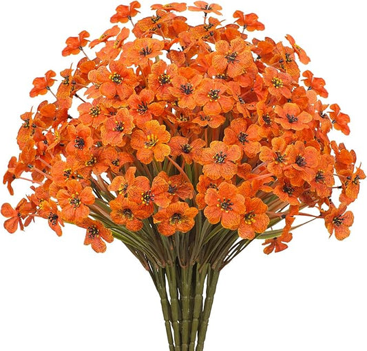 15 Bundles Artificial Flowers UV Resistant Outdoor Plants No Fade Faux Plastic Shrubs Fake Silk Flowers Window Box Garden Porch Home Decoration(Light Autumn Orange)