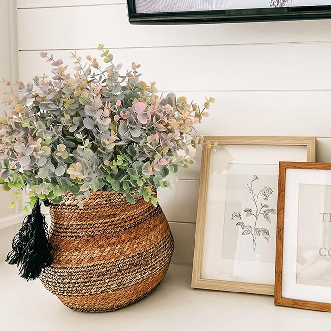 RECUTMS 8 Bundles Artificial Greenery Plants Stems Outdoor Fake Eucalyptus Plants Boxwood Bushes for Farmhouse Bathroom Office Vase Centerpiece Indoor Outdoor Decoration(Dusty Pink)