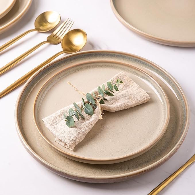 AmorArc Stoneware Dinnerware Sets,Round Reactive Glaze Ceramic Plates and Bowls Sets,Highly Scratch Resistant | Dishwasher & Microwave Safe Dishes,Service for 6 (18pc)