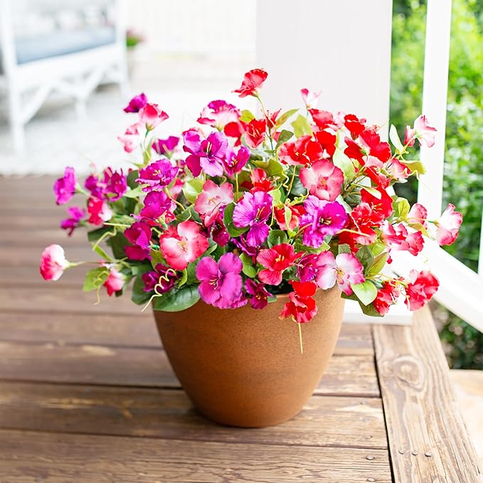 Hibiscus Artificial Flowers Plants for Outdoors Summer Decoration, 6 Bundles Fake Silk Hibiscus Bouquet Realistic UV Resistant Tropical Flowers Artificial for Outside Planter Front Door Porch Patio