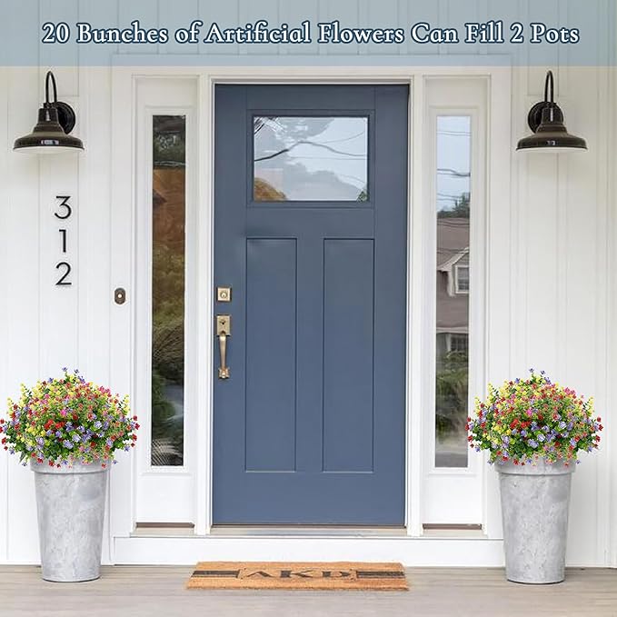 Outdoor Artificial Flowers UV Resistant, 20 Bundles Fake Realistic Floral Greenery Plants for Outside Porch, Window Boxes, Garden, Yard, Inside Home Table Decor, MixColorB