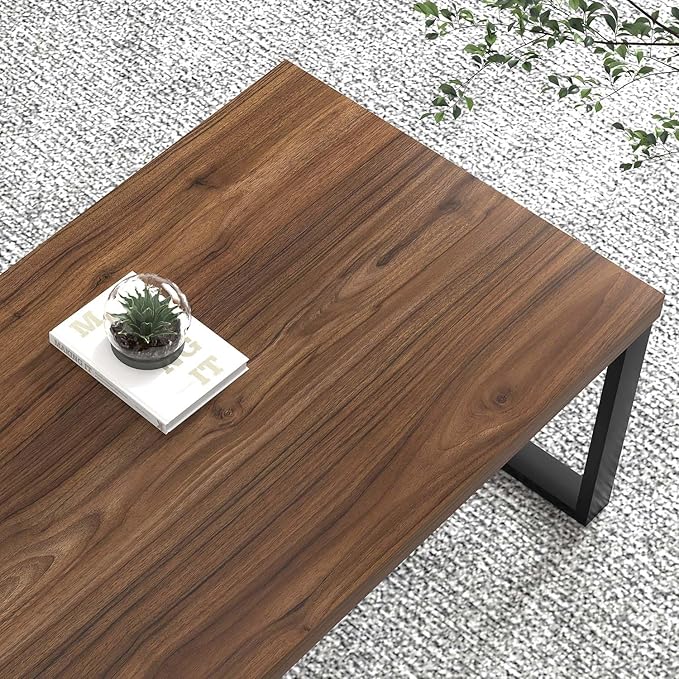 EXCEFUR Modern Coffee Table, Industrial Center Table for Living Room, Wood and Metal Rectangle Cocktail Tea Table for Home Office, Easy Assembly, Walnut, 47 Inch