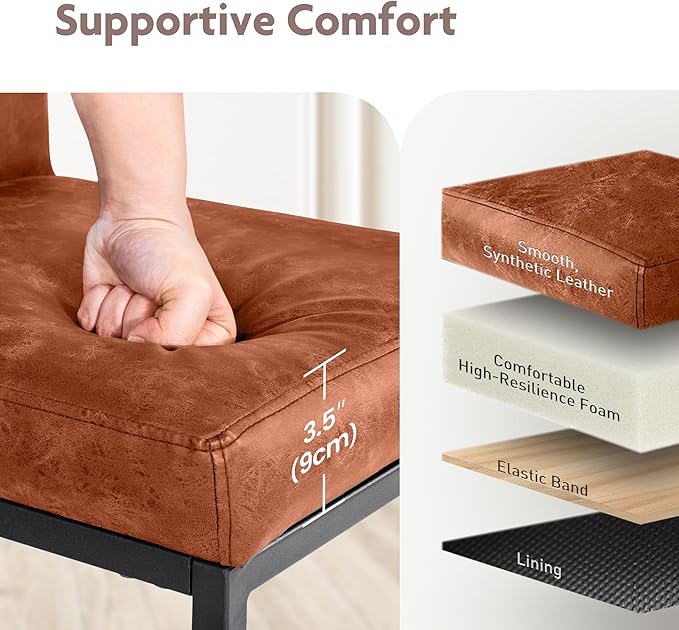 ALPHA HOME 24” Bar Stools Set of 2 Counter Height Bar Stool Pu Leather Kitchen Modern Bar Stools with Backrest Upholstered Footrest Sturdy Chromed Metal Steel Frame,Brown.