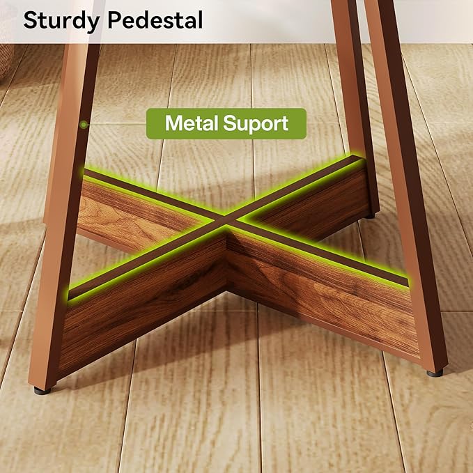 LITTLE TREE 39 Inches Round Dining Table for 2-4, Farmhouse Circle Kitchen Table for Dining Room, Wooden Dinner Table with Heavy Duty Pedestal, Small Bistro Table for Restaurant, Brown