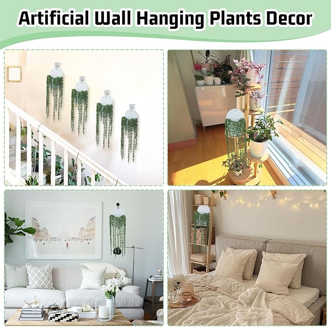 4 Pack String of Pearls Artificial Plant with Wall Planters 29.5 Inch Faux Hanging Succulents Pearl Fake Draping Plants in Pots for Home Indoor Outdoor Shelf Wall Decor