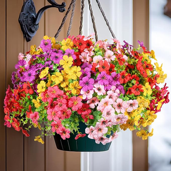 30 Bundles Artificial Flowers Faux Plants Flowers for Outdoor Spring Summer Decoration UV Resistant Artificial Plastic Plants Silk Flowers for Home Planter Porch Window Box Yard