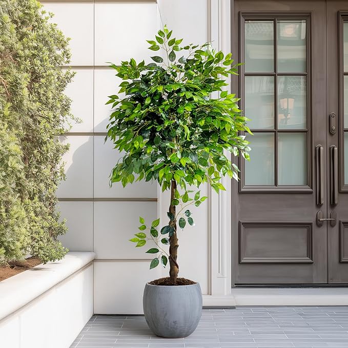 5ft Artificial Ficus Tree for Home Decor, Faux Silk Plants Faux Plant Fake Silk Trees with Pot for Indoor House Living Room Office Garden