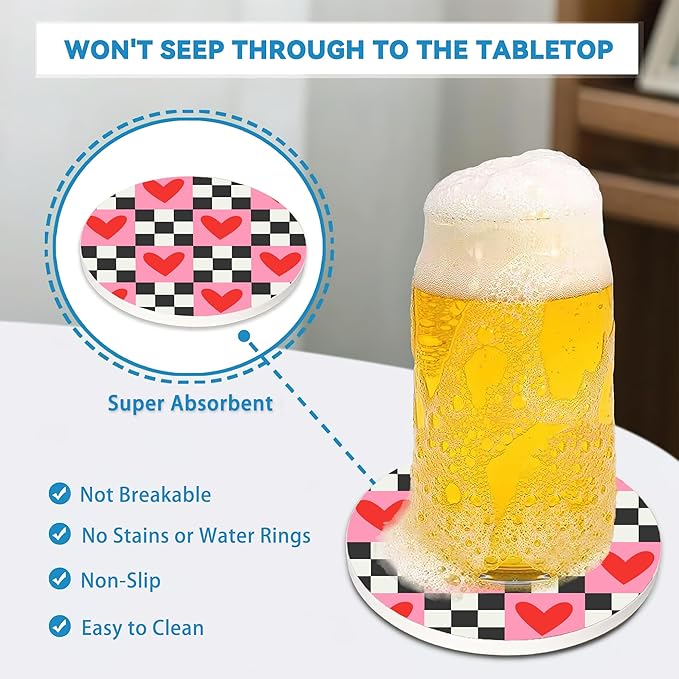 Coasters Set of 4, Pink Round 4" Ceramic & Cork Coasters, Absorbent, Ideal for Table Home Decor & Gifts