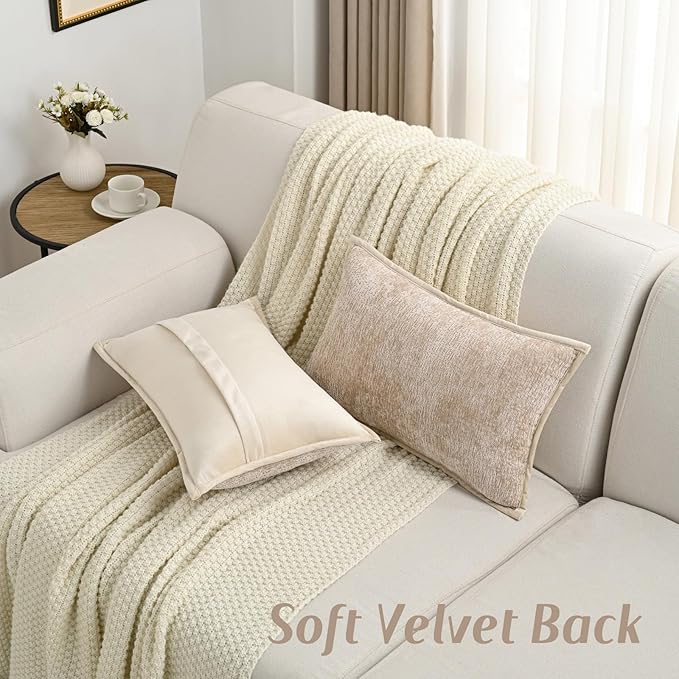 FUTEI Oatmeal Chenille Throw Pillow Covers 12x20 Inch Set of 2,Soft Cozy Bound Edge Design Lumbar Pillow Cases,Home Decor for Couch Bed Living Room