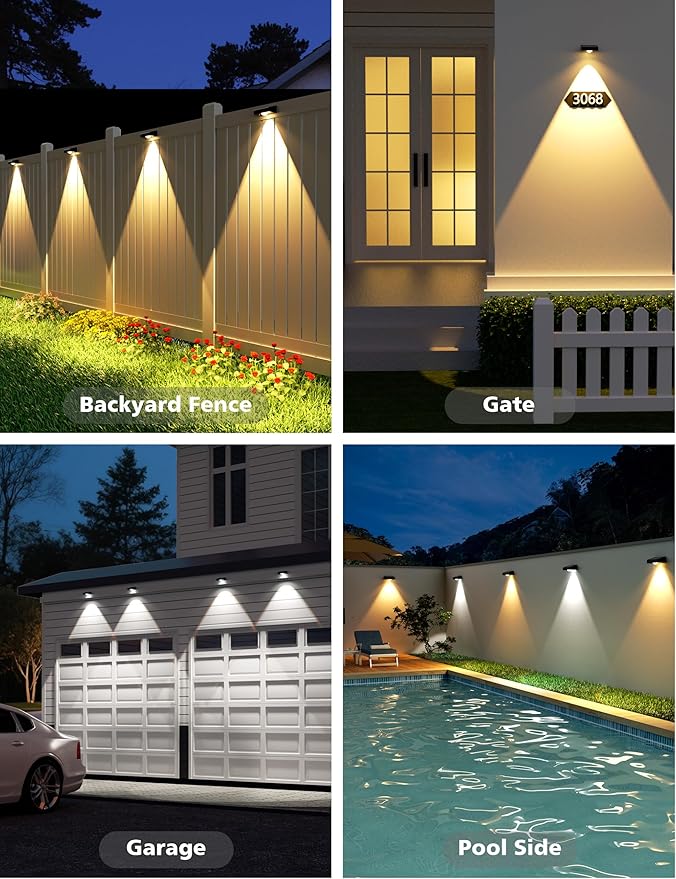 VOLISUN Solar Fence Lights, Fence Lights Solar Powered, IP65 Waterproof LED, 3 Color Temperatures Solar Light for Fence, Yard, Wall, Backyard (8 Pack, Black)
