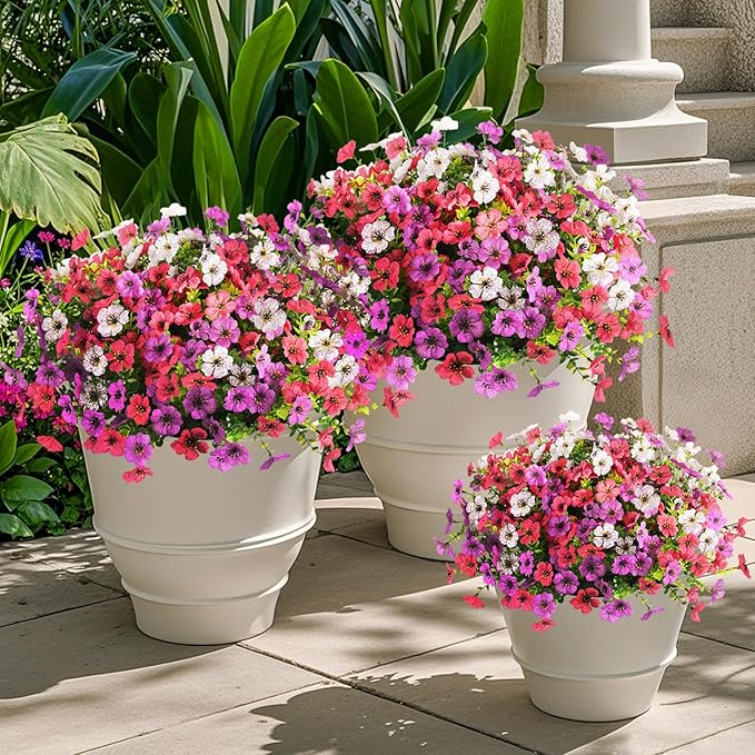Artificial Flowers Faux Plants Outdoor Fake Flowers Spring Decor,12 Bundles Realistic Plastic Plant Colorful Daisy UV Resistant for Porch Patio Home Yard Garden Window Box Pot Planters