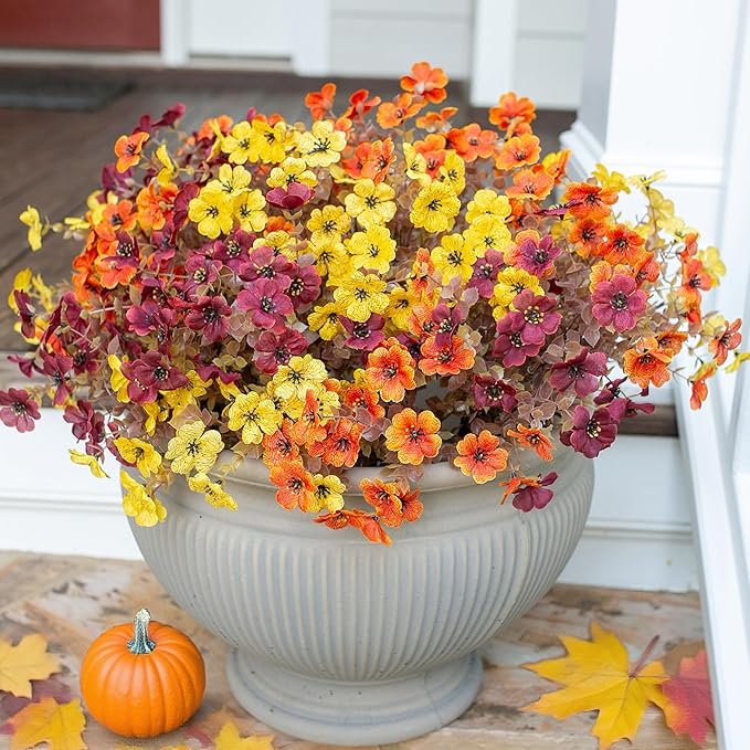 Ivydale Fall Flowers Artificial for Decoration Outdoors Fake Mums 12 Bundles Faux Planters UV Resistant Look Real for Autumn Home Porch Patio Garden Yard, 3 Colors Mixed