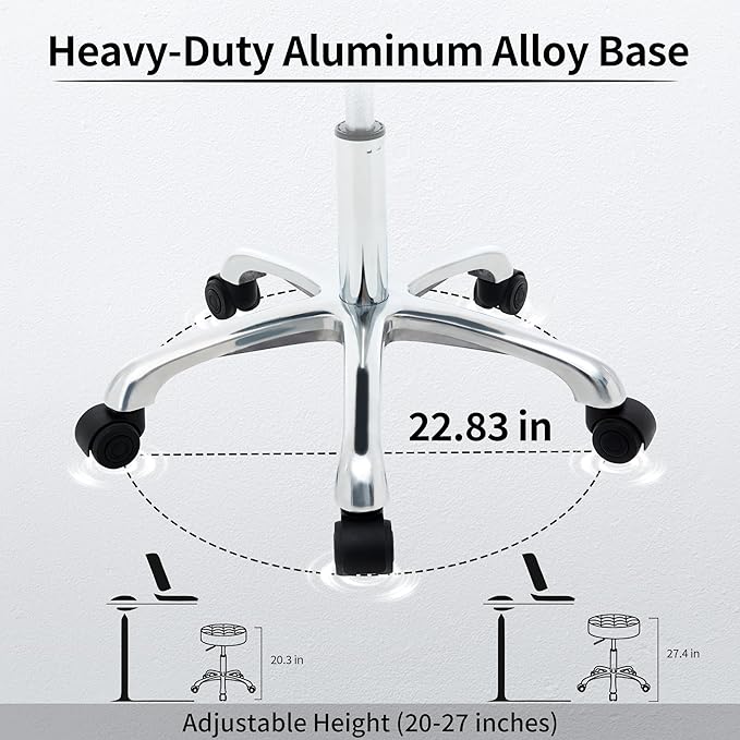 Office Stools with Quiet Wheels (300lbs Capacity) (Sturdy Aluminum Base) Multifunctional Nail Stool (Gray)