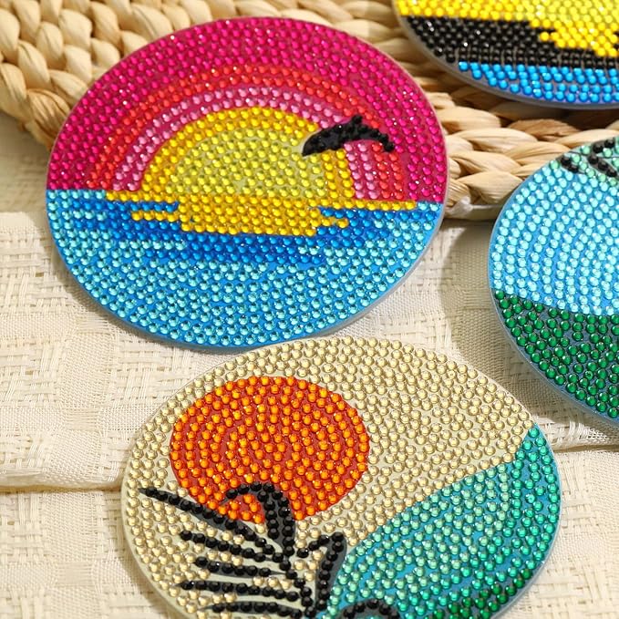 8 PCS Abstract Moon Diamond Art Coasters Kits, Diamond Painting Coasters with Holder Set of 8, DIY Drink Coasters Art Crafts Supplies for Adults Cup Mat for Home Decor House Warming Gifts 3.9inch