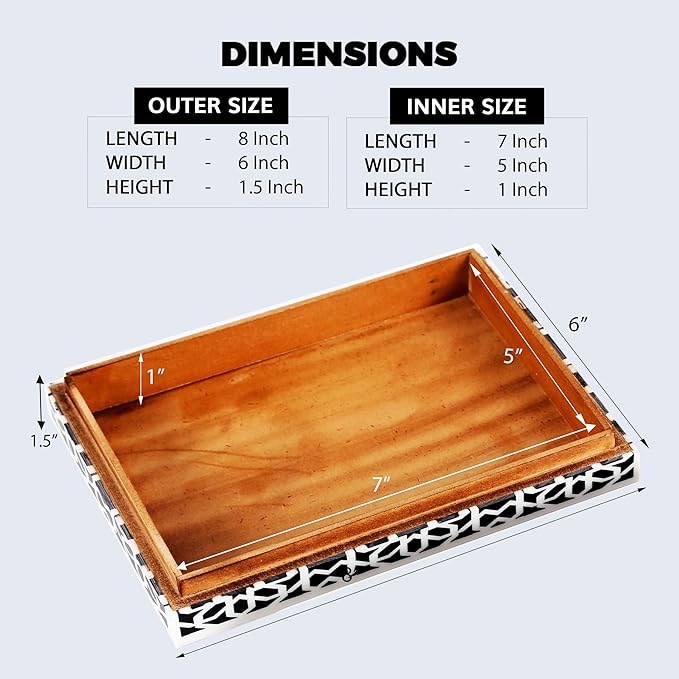 Handicrafts Home Small Decorative Box with Lid – 6x8x1.5” Trinket, Remote Control & Keepsake Memory Box, Decorative Accent for Coffee Table, Shelf, Mantle & Boho Home Decor Shiraz- Black White