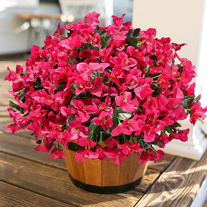 Ivydale Artificial Flowers for Outdoors, 4 Bundles Fake Bougainvillea Flower UV Resistant Silk Flowers for Outside, Outdoor Faux Plants for Planter Patio Porch Window Garden Home Decoration (Hotpink)