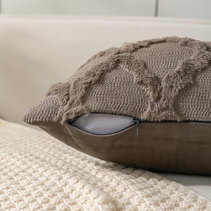 Set of 2 Soft Moroccan Throw Pillow Covers 22x22 Inch Plush Boho Decorative Pillow Cover Accent Cushion Case for Couch Sofa Bed, Deep Grey