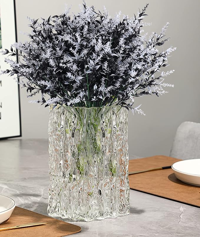RECUTMS Black Flower,Black Decor,20 Bundles Artificial Flowers Fake Outdoor Plants Faux UV Resistant Lavender Flower Plastic Shrubs Indoor Outside Hanging Decorations (Black+White, 20 Bundles)