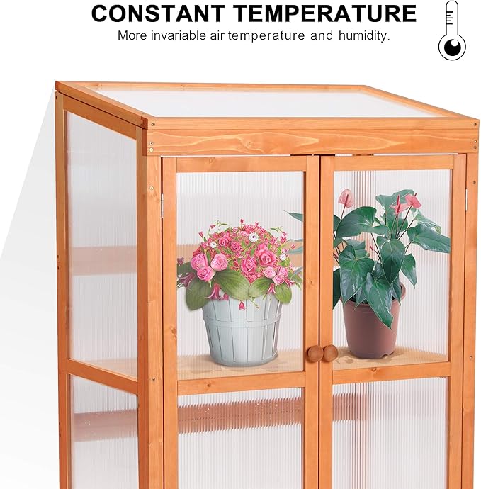 MCombo Wooden Cold Frame Greenhouse, Raised Flower Planter Shelf Protection for Outdoor Indoor Use, 0760 (Orange)