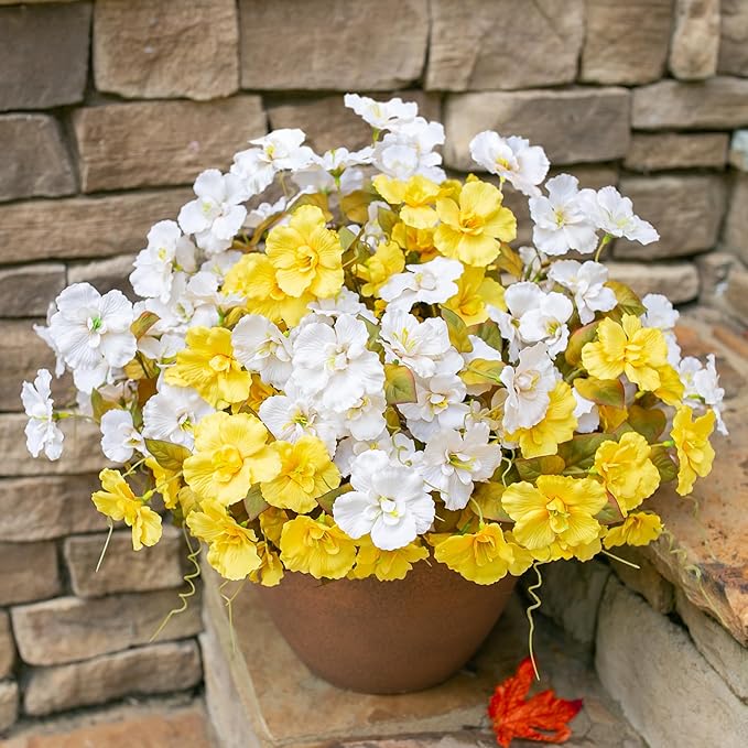 Fake Fall Flowers Artificial Mums for Outdoors Autumn Decoration, Faux Silk Flowers Plants Realistic UV Resistant Tropical Flower Artificial for Outside Planter Patio (F2MixHB, 6 Bundles)