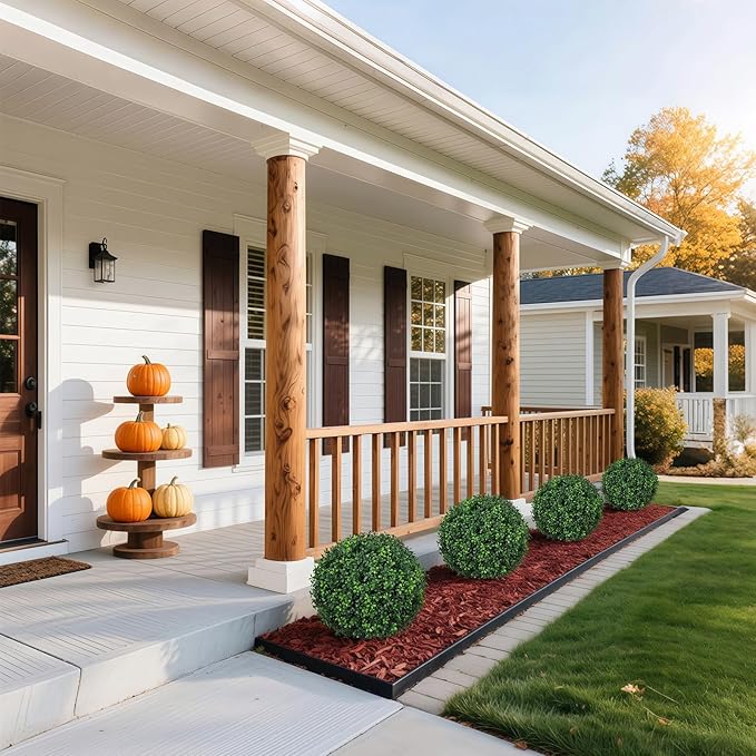 25.6'' Artificial Plants Outdoor with Spike, UV Resistant Boxwood Topiary Ball Fake Plants, Outdoor Faux Plants for Balcony Yard Garden Entryway Front Door Decor Home Decor Porch Decor, 2 Pack