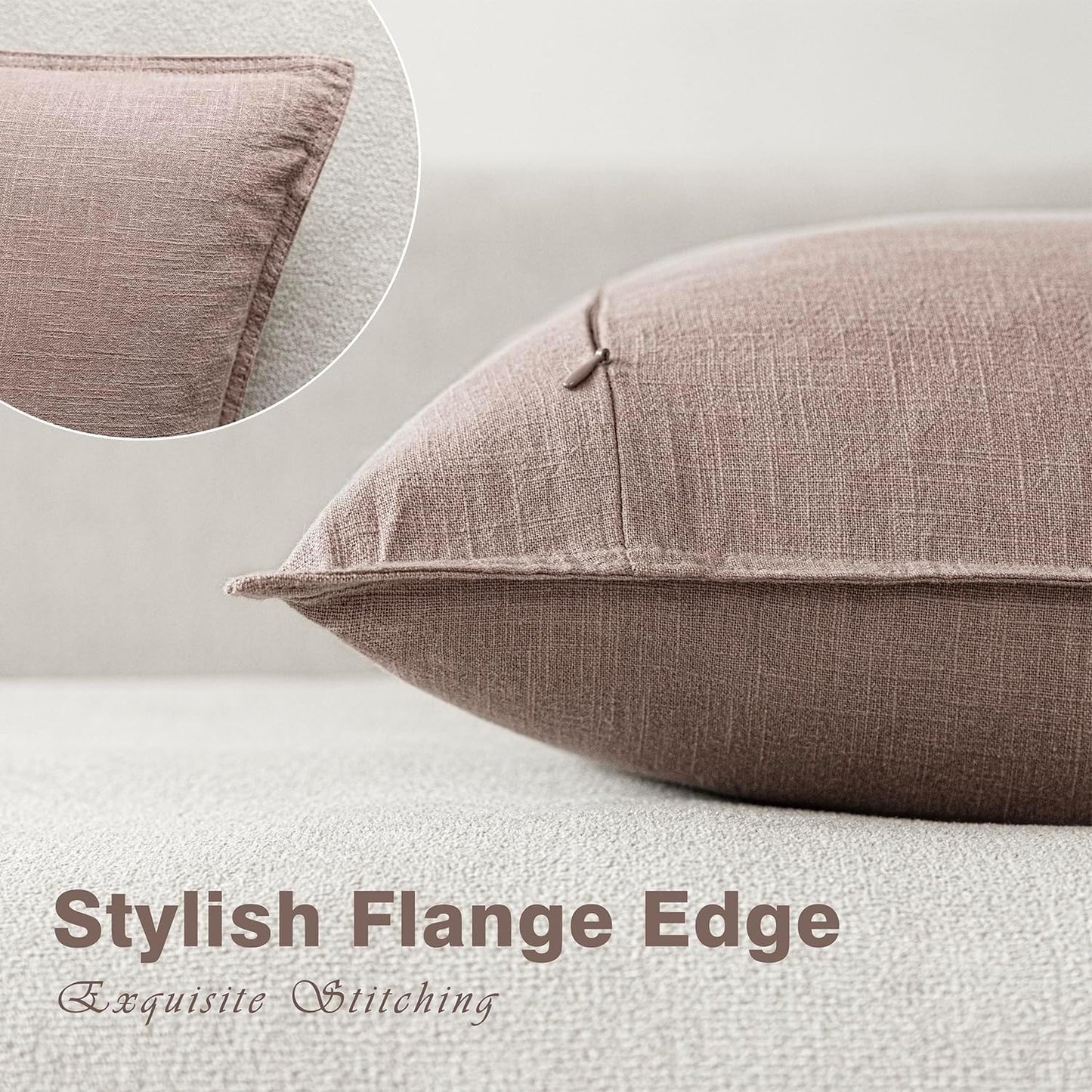 Foindtower Set of 2, Decorative Linen Soild Throw Pillow Covers Soft Accent Euro Cushion Case Boho Farmhouse Pillowcase for Chair Couch Sofa Bedroom Living Room Home Decor 26 x 26 Inch Dusty Pink