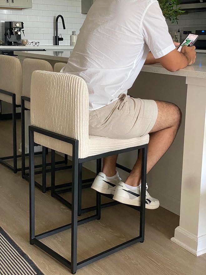 PHI VILLA Counter Height Bar Stools Set of 4, Kitchen Chais for Island, 24 inch Barstools with Back