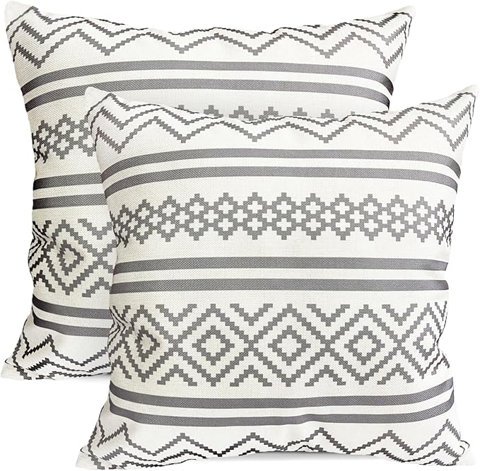 Decorative Throw Pillow Covers Set of 2 Light Gray Boho Pillow Covers 16x16 Inch Throw Pillow Cover Linen Pillowcase Modern Farmhouse Outdoor Pillow Covers for Couch Sofa Bed Living Room