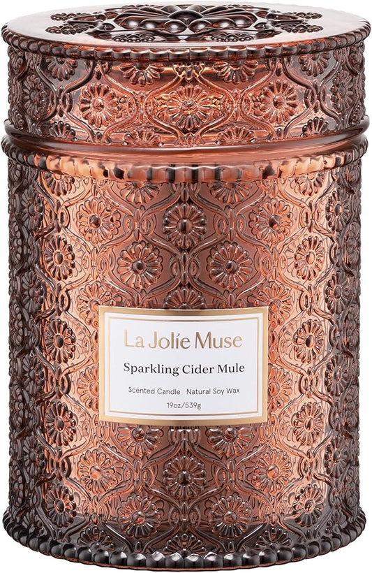 LA JOLIE MUSE Fall Candle | Sparkling Cider Mule Candle – Apple Cider, Orange & Amber | 19 oz Wooden Wick | Clean Burn & Vibrant Scent | Fun Gift for Hosts & Fall Tablescapes