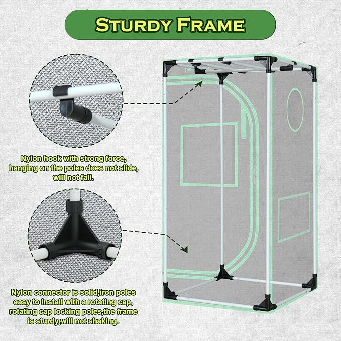 Grow Tent 24"x24"x48" 600D Mylar Hydroponic Indoor Grow Tents with Observation Window, Removable Floor Tray and Tool Bag for Indoor Plant Growing 2x2