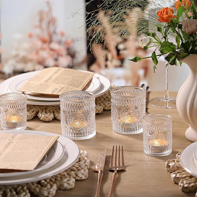 Volens 20pcs Assorted Clear Votive Candle Holders with 20pcs Tealight Candles, Large Glass Votive & Tea Light Candle Holder for Wedding Table Centerpieces, Christmas Party Decorations, Fall Home Decor