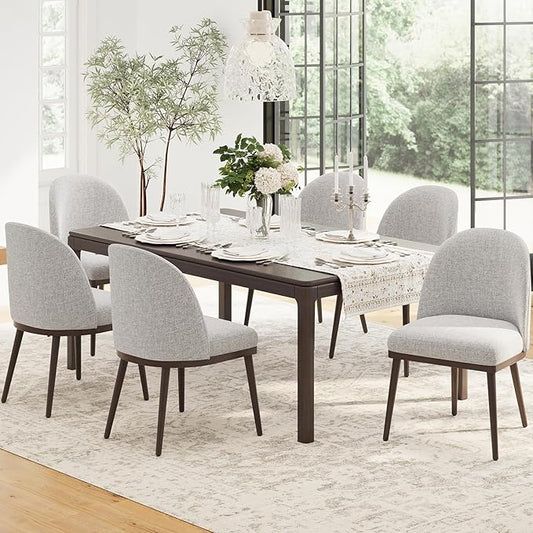 COLAMY Upholstered Dining Chairs Set of 6, Large Dining Room Kitchen Chairs with High Back and Deep Seat, Modern Fabric Dinner Chairs with Wood Legs, Light Grey