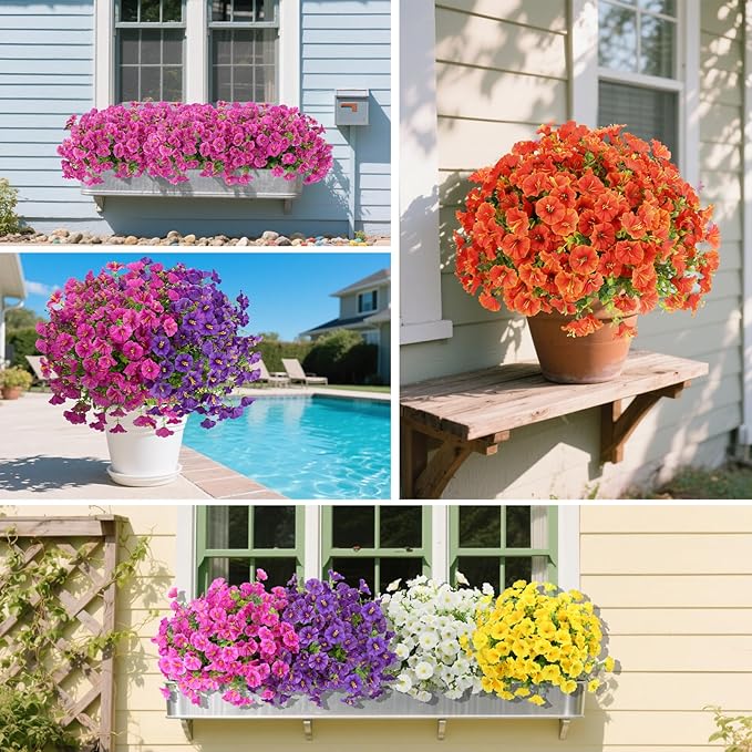 12 Bundles Fall Flowers Artificial for Decoration, Fake Flowers Artificial Plants Outdoor, Colorful Faux Morning Glory Realistic UV Resistant for Garden Patio Porch Home Decor (Orange)