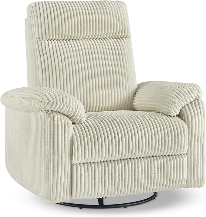 Swivel Rocker Recliner for Adults, Corduroy 360 Degree Swivel Glider Recliner Manual 3-Position Adjustable Easy Assembly for Small Space Living Room Nursery Bedroom