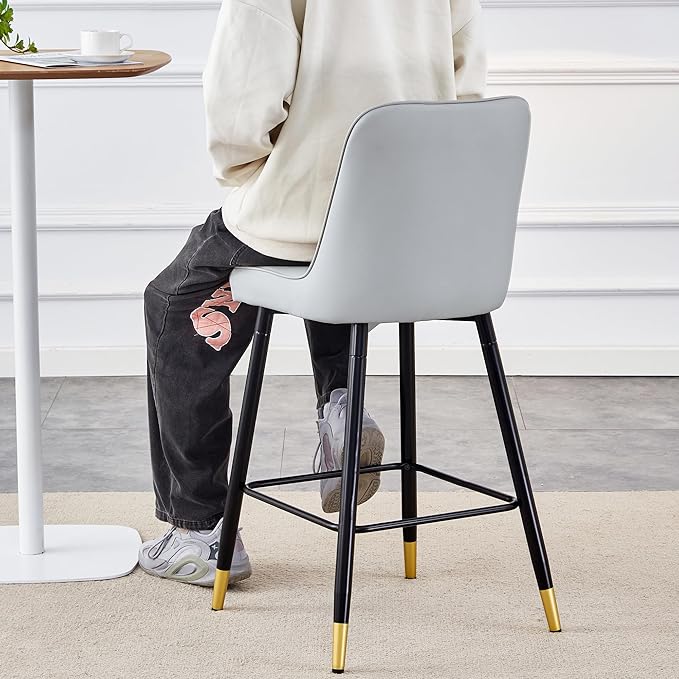 Counter Height Bar Stools Set of 2,Modern Bar Stools Set of 2,Light Grey Faux Leather Barstools with Back and Footrest,27"Bar Chairs for Kitchen Island,Cafe,Pub,Bar,Dining Room,Hold Up to 500 LBS