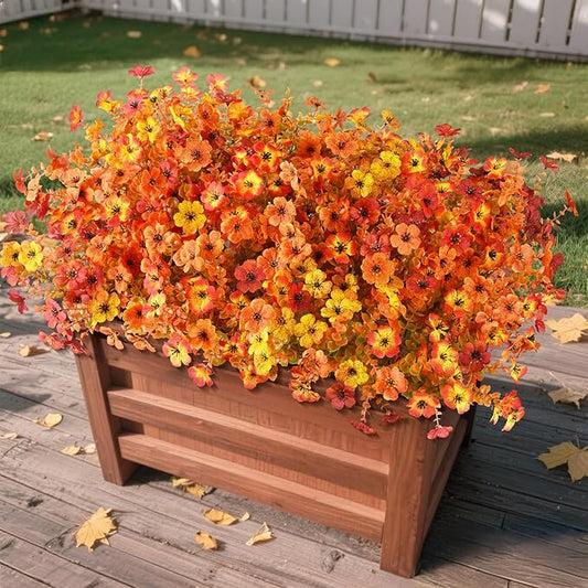 Artificial Fall Flowers for Decoration Fake Flowers Outdoor Artificial Plants, 12 Bundles Faux Mums Autumn Plastic Flower UV Resistant for Porch Patio Home Yard Garden Window Box Pot Planters