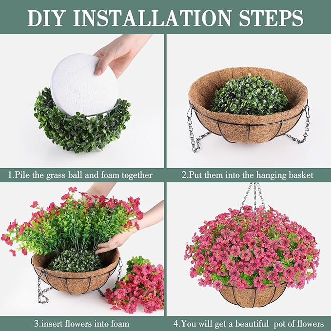 AGIRL Artificial Flowers Hanging Plants in Basket,Artificial Hanging Flowers for Outdoor Indoor Decor,UV Resistant Hanging Baskets with Fake Flowers for Patio Garden Porch Deck Decoration