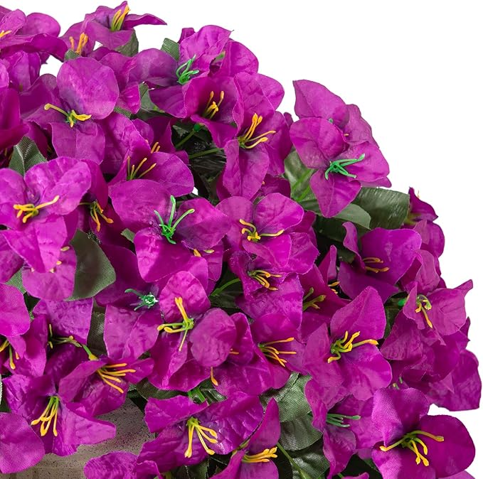 2 pcs Artificial Faux Bougainvillea Flowers Plants for Outdoor Outside Summer Decoration, Fake Silk UV Resistant Long Trailing Vines for Front Door Porch Planter Balcony (Purple Deep Lotus)