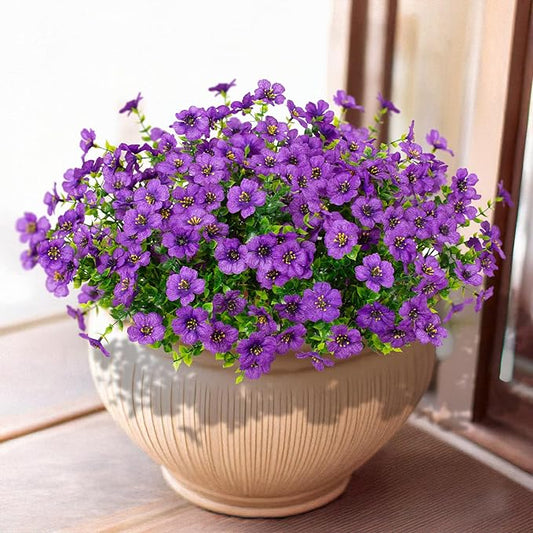 16 Bundles Artificial Flowers Outdoor Spring Summer Decoration Fake Silk Colorful Daisy Eucalyptus Realistic UV Resistant Outside Faux Plants for Garden Porch Window Box Home Decor (Purple)