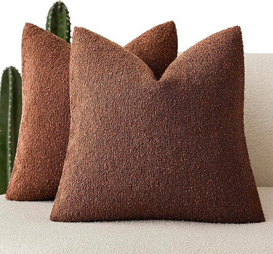 Foindtower Set of 2, Decorative Textured Boucle Throw Pillow Covers Accent Solid Pillow Cases Neutral Soft Cozy Couch Cushion Case for Chair Sofa Bedroom Living Room Home Decor 24x24 Inch Red Taupe