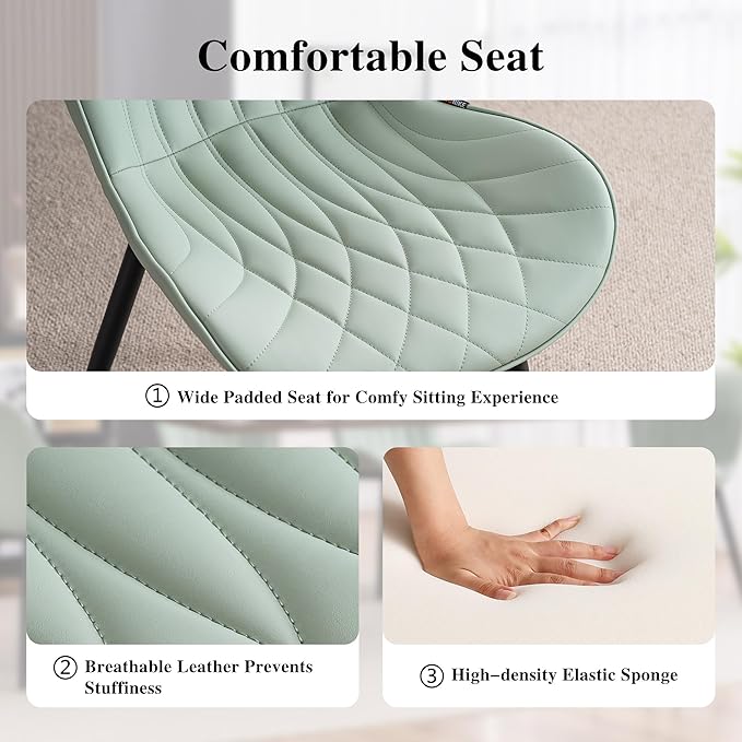 YOUNIKE Dining Chairs Set of 2, Upholstered Faux Leather Dining Room Chairs with Wing Back and Metal Legs, Mint Green