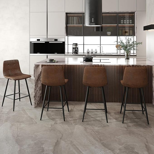 Counter Height Bar Stools Set of 4,Modern Techno-Fabric Barstools, 24.4 inch Seat Height Island Stools,Comfortable Brown Bar Chairs with Metal Legs