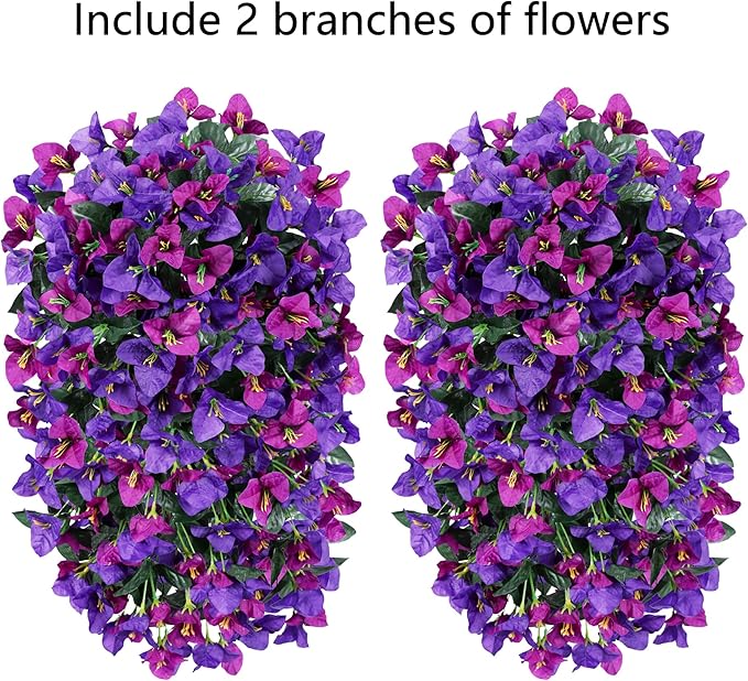 Bougainvillea Artificial Hanging Flowers Plants for Outdoors Decoration, 2pcs Fake Flowers Silk Bougainvillea Vines Realistic UV Resistant Faux Flowers for Outdoor Planters Porch Patio, Mix