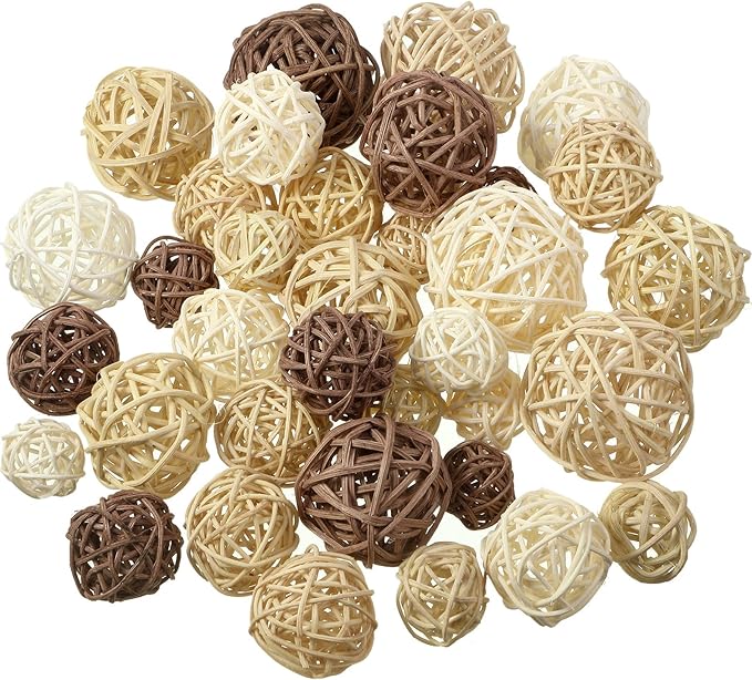 Patelai 36 Pcs Wicker Rattan Balls Decorative Balls for Vase Centerpiece Bowls Orbs Filler for Home Decor,4 Sizes