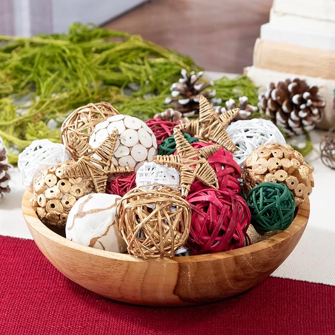 ANDALUCA Decorative Balls Bag Bowl Filler Home Decor (Red, Green & White)