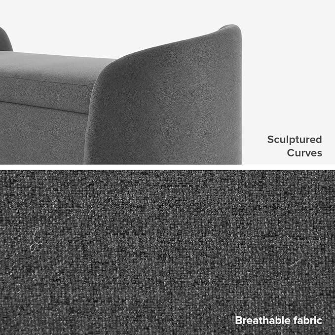 mopio Sophie 51" Ottoman Storage Bench, Entryway and Window Seating, End of Bed Curved Stool for King & Queen Bed, Storage Chest for Bedroom (Dark Gray Fabric)