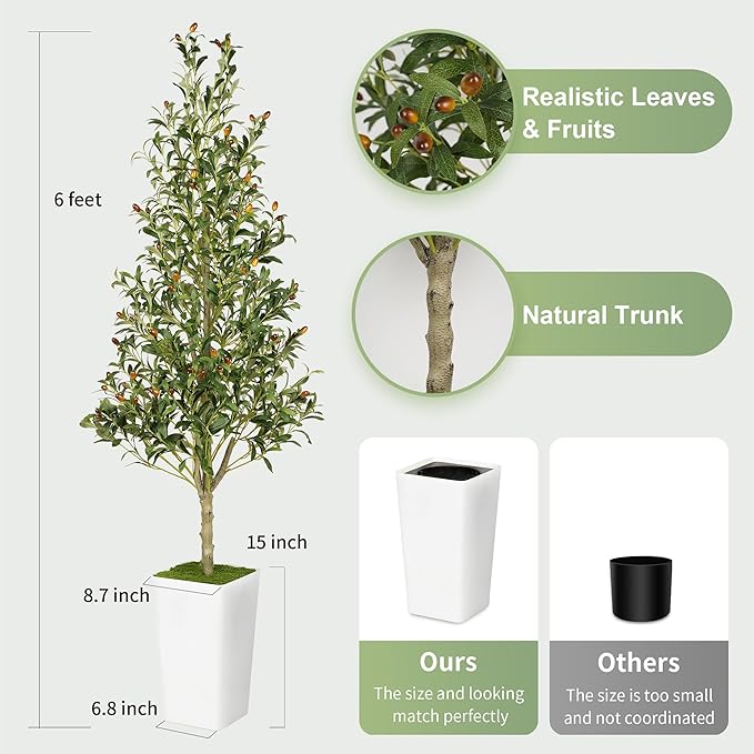 Artificial Olive Tree 6ft with Aesthetic Design Large Tall Fake Plant Faux Silk Floor Plants for Home Living Room Bedroom Office Patio Decor Indoor